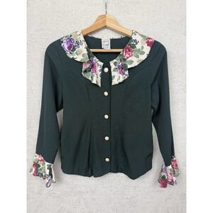 Vintage 90s Great Escape Floral Collar Cuff Prairie Blouse Cottagecore Top USA S